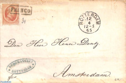 Netherlands 1865 Folding Cover From ROTTERDAM To Amsterdam, Postal History - Lettres & Documents