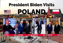 Nevis 2022 President Biden Visits Poland 4v M/s, Mint NH, History - American Presidents - Politicians - St.Kitts En Nevis ( 1983-...)