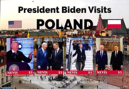 Nevis 2022 President Biden Visits Poland 4v M/s, Mint NH, History - American Presidents - Politicians - St.Kitts And Nevis ( 1983-...)