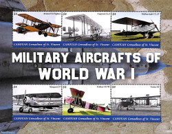 Saint Vincent & The Grenadines 2022 Military Aircrafts Of World War I 6v M/s, Mint NH, History - Transport - Aircraft .. - Flugzeuge