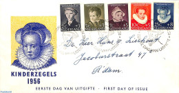 Netherlands 1956 Child Welfare 5v, FDC, Written Address, Open Flap, First Day Cover - Brieven En Documenten