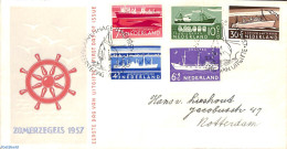 Netherlands 1957 Ships 5v, FDC, Written Address, Open Flap, First Day Cover, Transport - Ships And Boats - Cartas & Documentos