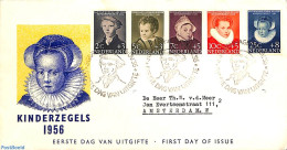 Netherlands 1956 Child Welfare 5v, FDC, Typed Address, Open Flap, First Day Cover - Brieven En Documenten