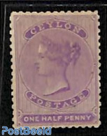 Sri Lanka (Ceylon) 1863 1/2d, WM Crown-CC, Stamp Out Of Set, Unused (hinged) - Sri Lanka (Ceylon) (1948-...)