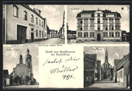 AK Sandhausen Bei Heidelberg, Schulhaus, Kirchen Und Gasthaus Z. Grünen Baum  - Heidelberg