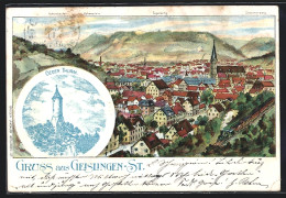 Lithographie Geislingen-St., Ortsansicht, Königliches Postamt  - Geislingen