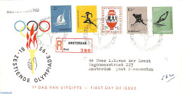 Netherlands 1956 Olympic Games 5v, FDC, Typed Address, Open Flap, First Day Cover, Sport - Olympic Games - Lettres & Documents