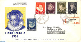 Netherlands 1956 Child Welfare 5v, FDC, Typed Address, Open Flap, First Day Cover - Cartas & Documentos