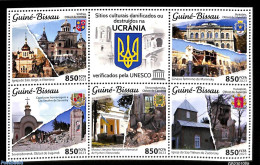 Guinea Bissau 2023 Destroyed Monuments Of Ukraina 5v M/s, Mint NH, History - Religion - Coat Of Arms - Churches, Templ.. - Chiese E Cattedrali