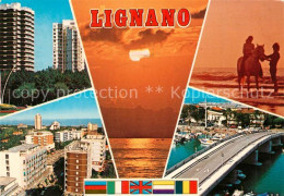 73240992 Lignano Hochhaeuser Bruecke Reiterin Abendstimmung Lignano - Autres & Non Classés