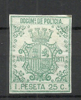 ESPANA SPAIN Cuba ? 1871 Revenue Tax Documentos De Policia Police Tax * - Cuba (1874-1898)