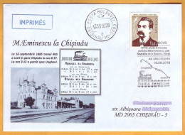 2010 Moldova Bessarabia Special Envelope Eminescu In Chisinau 1885, Locomotive, Train Station, Train Movement - Moldavia