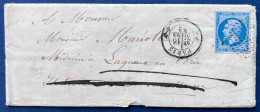 Lettre 16 MARS 1862 N°14 20c Bleu Oblitéré Bouchon + Dateur Double étoile De Paris Pour LA QUEUE EN BRIE - 1853-1860 Napoleone III