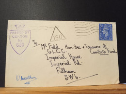 GB, Passed By Censor 666, Oblitération Muette Et Triangle 190, Au Verso Arrivée Fulham Le 14 Juin 1944 - Storia Postale