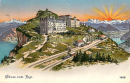 13708686 Rigi Kulm Berghotel Zahnradbad Sonnenaufgang In Der Alpen Kuenstlerkart - Andere & Zonder Classificatie