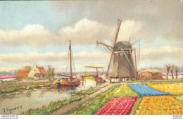 TABLEAU REPRESENTANT UN MOULIN ET DES CHAMPS DE TULIPES - Peintures & Tableaux