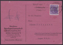 MiNr 37 IK , Kopfstehender Aufdruck, Bedarfskarte "Bonn"  Mit EF - Cartas & Documentos
