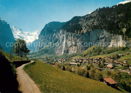 13631916 Lauterbrunnen BE Panorama Mit Grosshorn Breithorn Und Staubbachfall Was - Other & Unclassified