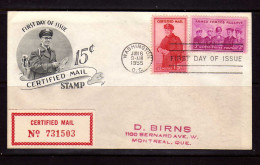 Etats-Unis - 1955 - FDC - Certified Mail Stamp - Pour Le Canada - 1951-1960