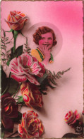 FANTAISIES - Une Petite Fille Souriante Et Des Roses - Colorisé - Carte Postale Ancienne - Andere & Zonder Classificatie