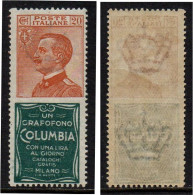 Regno 1925 - Pubblicitari Columbia 20 Cent.  Non Emesso - Nuovo Residuo Linguella MH* - Pubblicitari