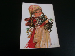 BELLE ILLUSTRATION...PETITE FILLE A COUETTES AVEC UN CHIEN..SIGNE RUIZ ??? - Sonstige & Ohne Zuordnung