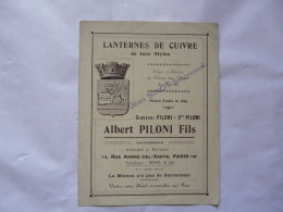 VIEUX PAPIERS - PUBLICITE : LANTERNES DE CUIVRE - Albert PILONI Fils - Publicités