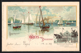 Lithographie Berlin-Wannsee, Restaurant Beelitz-Hof, Segelsport  - Wannsee