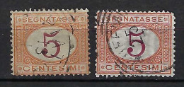 ITALIE Taxe Ca. 1870-1903: 2x Le YT 5 Obl., 2 Nuances - Taxe