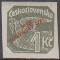 1939. SLOVENSKO 1 Kc. Overprinted Slovenský štát Hinged. (Michel 34) - JF365892 - Nuovi