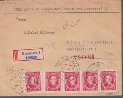 1941. SLOVENSKO 5 Ex 1 KORUNA Hlinka On Registered Cover To Voorburg-Holland. Interesting Cove... (Michel 40) - JF419016 - Covers & Documents