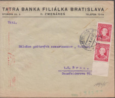 1941. SLOVENSKO Andrej Hlinka 1 KORUNA In Pair On Censored Cover To Brno With German Censor Ta... (Michel 40) - JF441414 - Briefe U. Dokumente