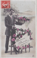 Fantaisie--1909-- Homme Et Corbeille De Fleurs  --Bonne Année - Männer