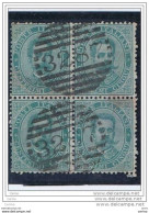 REGNO:  1879  UMBERTO  I° -  5 C. VERDE  BL. 4 US. -  ANNULLO  A  SBARRE  3287  CANDIDE/COMELICO  SUPERIORE  -  SASS. 37 - Used