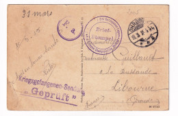 WW1 Deutschland 1915 Brief Stempel Kriegsgefangenen Sendung Geprüft Truppenlager Ohrdruf I Thür Libourne - Courriers De Prisonniers