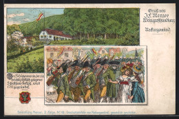 Lithographie Neckargemünd, J.F. Menzer Weingrosshandlung, Parade Des Schützenvereins  - Hunting