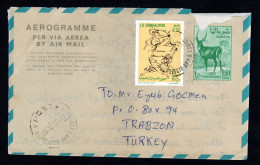 SOMALIA, 1986, INTERO POSTALE A 4 CEI, MOGADISCIO X TURCHIA, AEROGRAMMA - Somalie