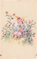 Illustrateur  ????  --Enfant Avec Chapeau Assis Parmi Les Fleurs ...trous De Punaises - 1900-1949