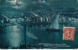 CPA Menton-La Nuit-Le Port-Timbre         L1081 - Menton