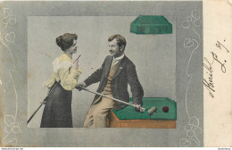 CPA Fantaisie-Couple-Billard-Timbre       L1203 - Sonstige & Ohne Zuordnung