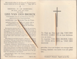 Kapelle-op-den-Bos,, Leo Van Den Broeck, Van De Voor, Oudstrijder : 1914-18 - Devotion Images