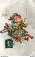 CPA Bonne Année-Jeune Fille-Luge-Timbre     L1763 - New Year