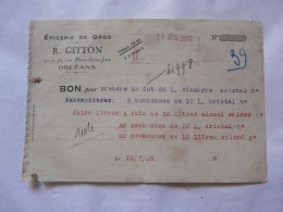 VIEUX PAPIERS - BON Pour Prendre Un Fut 50 L Vinaigre : Epicerie De Gros R. GITTON - Orléans 1935 - Sonstige & Ohne Zuordnung