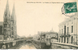 CPA Chalons Sur Marne-Le Théâtre Et L'église-Timbre     L2203 - Châlons-sur-Marne