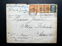 BANDE DE 3 X 5c SEMEUSE SUR ENVELOPPE  / PARIS GARE ST LAZARE 1924 POUR POUR PARIS / CHEQUES POSTAUX - 1921-1960: Modern Tijdperk