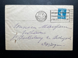 25c SEMEUSE SUR ENVELOPPE / PARIS GARE ST LAZARE 1925 POUR POUR ST BARTHELEMY DE BELLEGARDE DORDOGNE / CHEQUES POSTAUX - 1921-1960: Moderne