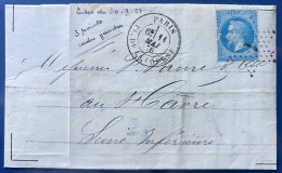 Lettre 11 Mai 1870 Lauré N° 29d II 20c Obl étoile 1 + Dateur PARIS Variété à La Pipe état 2 (case 140A3) !! TTB & RR - 1863-1870 Napoléon III Con Laureles