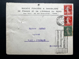 PAIRE 10c & 5c SEMEUSE SUR ENVELOPPE / PARIS GARE ST LAZARE 1921 POUR PONT L'EVEQUE CALVADOS / CHEQUES POSTAUX - 1921-1960: Période Moderne