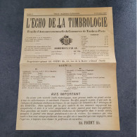 L'ECHO DE LA TIMBROLOGIE N°1 - 15/11/1887 - 1° Mensuel Français Philatélique - Französisch (bis 1940)