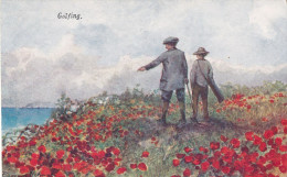 Golfing Golf  Among Poppies Coquelicot Art Card Signed Jarrold Series - Golf